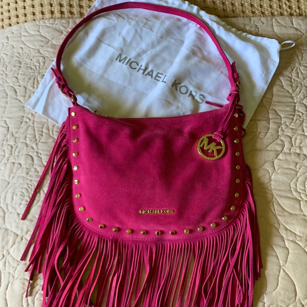 🔥Host Pick🔥Michael Kors Pink Suede Billy Fringe Messenger Bag